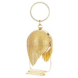 small round ball evening clutch purse, rhinestone lady party wedding crossbody shoulder bag, women ring handle handbag (gold)