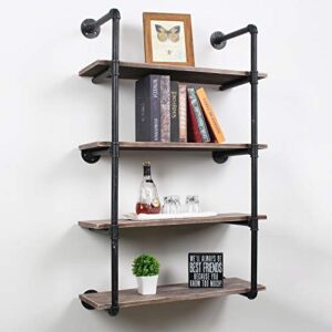industrial pipe floating shelves,4 tiers wall mount bookshelf,30in rustic wall shelves,diy storage shelving wall shelf,rustic wall shelving unit,wall book shelf for home organizer,black brushed silver