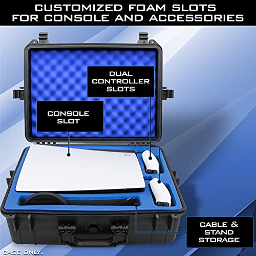 CASEMATIX Hard Shell Travel Case Compatible with PlayStation 5 Console, Controllers, Games and Accessories - Waterproof PS5 Carrying Case with Customized Foam for Both Standard and Digital Editions