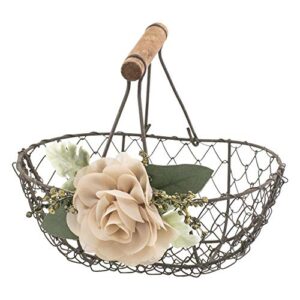 rustic flower girl basket – country metal wedding basket w/wood handle – vintage petal basket – flower girl basket by ragga wedding