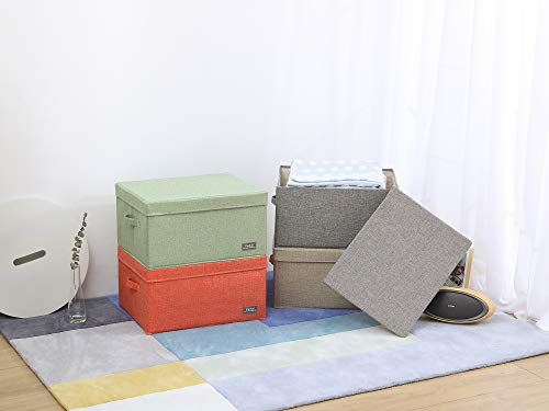 YueYue Foldable Storage Large Clothes Box Fabric，Box Fabric Bin Cube Basket With Lid，Collapsible Boxes Fabric Storage Bins Organizer Cubes Containers With Covers (17.7"/13.8"/9.8") (Orange) 2 Pack