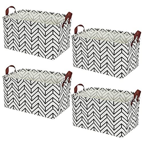 Kingrol 4 Pack Foldable Storage Baskets with Handles, Waterproof Storage Bins for Home, Office, Nursery, Laundry Organizers, 15 x 10.25 x 9.75 Inch