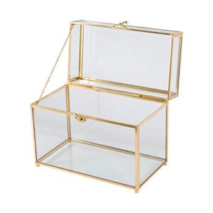 Smart Wyche Large Glass Box Wedding Card Box with Lock for Cosmetic Jewelry Sculpture DIY Mini Garden, Sturdy, 10 L x 5.71 W x 7.88 H" - Gold