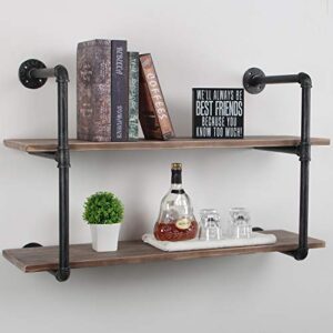 industrial pipe floating shelves,2 tiers wall mount bookshelf,36in rustic wall shelves,diy storage shelving wall shelf,rustic wall shelving unit,wall book shelf for home organizer,black brushed silver