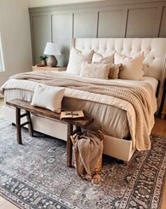 hauteloom ganyangan machine washable living room kitchen bedroom area rug – vintage distressed – persian oriental floral pattern – bordered – brown, beige, cream – 7’10″x10’2″
