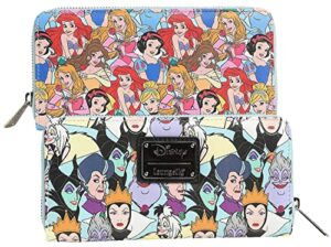 loungefly disney princess and villains wallet zip around clutch faux leather