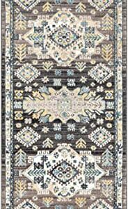 Hauteloom Cabacungan Traditional Persian Medallion Living Room Bedroom Area Rug - Machine Washable Distressed Carpet - Bohemian Oriental - Easy to Clean - Black, Grey, Beige - 5'3" x 7'