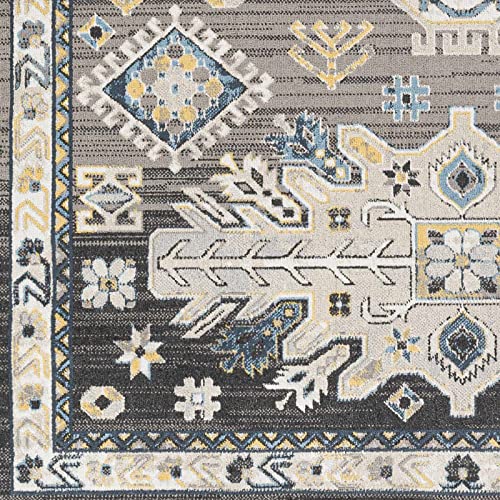 Hauteloom Cabacungan Traditional Persian Medallion Living Room Bedroom Area Rug - Machine Washable Distressed Carpet - Bohemian Oriental - Easy to Clean - Black, Grey, Beige - 5'3" x 7'