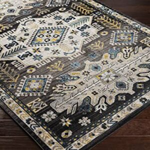 Hauteloom Cabacungan Traditional Persian Medallion Living Room Bedroom Area Rug - Machine Washable Distressed Carpet - Bohemian Oriental - Easy to Clean - Black, Grey, Beige - 5'3" x 7'