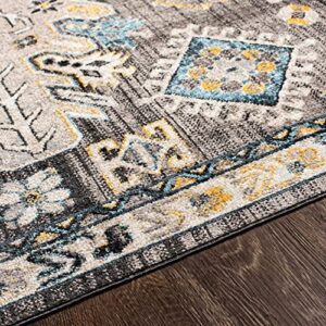 Hauteloom Cabacungan Traditional Persian Medallion Living Room Bedroom Area Rug - Machine Washable Distressed Carpet - Bohemian Oriental - Easy to Clean - Black, Grey, Beige - 5'3" x 7'