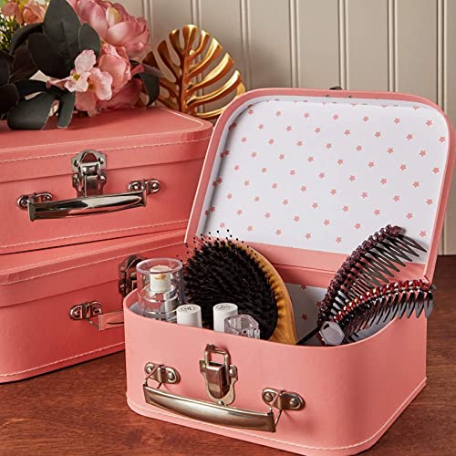 Okuna Outpost Set of 3 Different Sizes of Paperboard Suitcases with Metal Handles, Decorative Cardboard Storage Boxes (Pink)