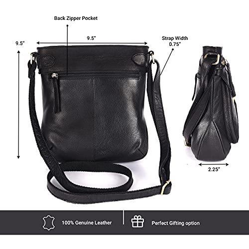 LEDERBUCK Real Leather Small Crossbody Handbags & Purses for Women - Crossover over the Shoulder Bag (Black)