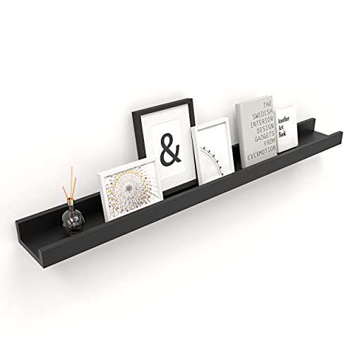 Ballucci Floating Wall Shelf, 35" Wall Mounted Long Picture Ledge Wood Shelf for Nursery, Living Room, Bedroom, Kitchen - Black