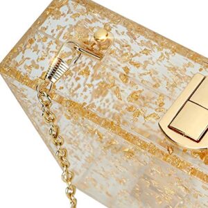 CHISHUNG Women Acrylic Evening Clutch bag Transparent Golden Box Purse Handbag for Wedding Cocktail Party Prom, Blue