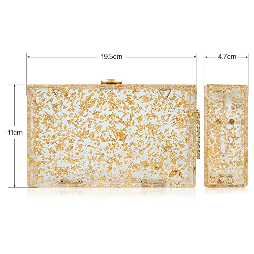 CHISHUNG Women Acrylic Evening Clutch bag Transparent Golden Box Purse Handbag for Wedding Cocktail Party Prom, Blue