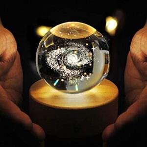 3D Space Galaxy Crystal Ball with Wood Stand, 16 Colors Galaxy Model Night Lights Atmosphere Decoration Ball, Gifts for Astronomy Enthusiast, Anniversary, Birthday, Christmas, Valentine's Day