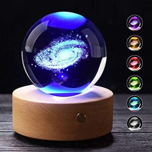 3D Space Galaxy Crystal Ball with Wood Stand, 16 Colors Galaxy Model Night Lights Atmosphere Decoration Ball, Gifts for Astronomy Enthusiast, Anniversary, Birthday, Christmas, Valentine's Day
