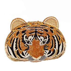 bling diamond tiger clutch evening bags for women formal party crystal purse wedding handbag (gold)