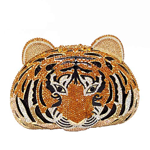 Bling Diamond Tiger Clutch Evening Bags For Women Formal Party Crystal Purse Wedding Handbag (Gold)