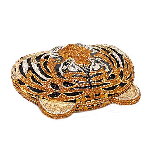 Bling Diamond Tiger Clutch Evening Bags For Women Formal Party Crystal Purse Wedding Handbag (Gold)