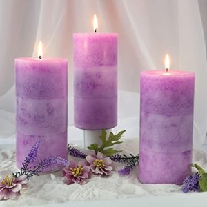 crystal club lavender scented pillar candles, set of 3 tall 3×6 inch candles rustic purple, clean burning and dripless candle lights, for home decor, wedding, party decorations lilac candle