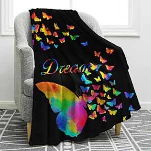 jekeno colorful butterfly blanket comfort warm soft throw black blanket cozy for bedroom couch sofa 50″x60″