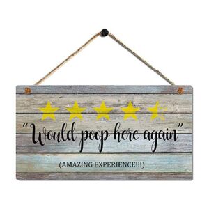 funny bathroom sign rustic bathroom decor wall arts – 4.5 stars would poop here again – amazing experience – farmhouse guest bathroom wall picture decor 11.5″ by 6″