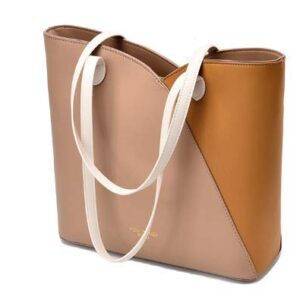 Women Handbag Genuine Leather Satchel Purse Handbag Vintage Top Handle Handbag Work Tote Bag (Khaki&Brown)