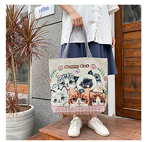 Cat Canvas Tote Bag for Women and Girls Ecofriendly Shoulder Bag,Zipper Shopping bags with Interior Pocket,school Bags