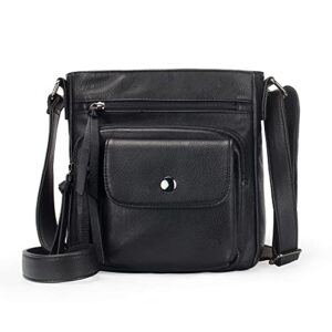 planet decor women large crossbody purse capacity pu shoulder bag with mulit-pockets zipper backpack for women (2101-black)
