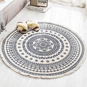 poowe round cotton rug woven tassel throw rug washable area rug for living room bedroom kitchen bathroom (vintage)