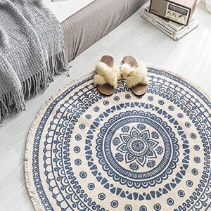 Poowe Round Cotton Rug Woven Tassel Throw Rug Washable Area Rug for Living Room Bedroom Kitchen Bathroom (Vintage)