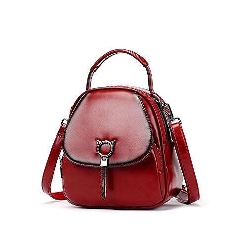 Mn&Sue Fashion Vegan Leather Dual Use Backpack Purse for Women Convertible Shoulder Satchel Bag (Red)