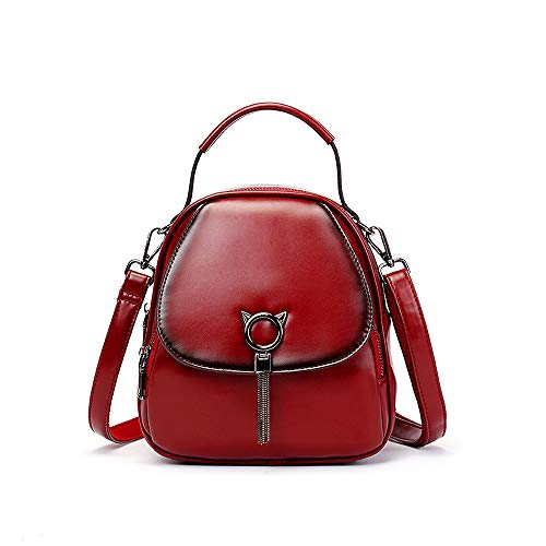 Mn&Sue Fashion Vegan Leather Dual Use Backpack Purse for Women Convertible Shoulder Satchel Bag (Red)