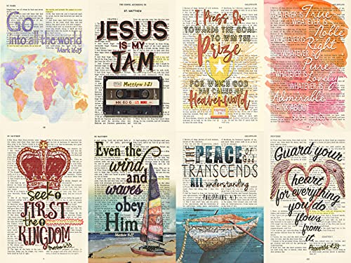 40 Piece Colorful Bible Page Verse Collage Kit - Christian Gift, Teen Room Wall, Dormitory Bedroom Decorations, Vintage Aesthetic, 4x6 Professional Photos