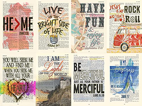 40 Piece Colorful Bible Page Verse Collage Kit - Christian Gift, Teen Room Wall, Dormitory Bedroom Decorations, Vintage Aesthetic, 4x6 Professional Photos