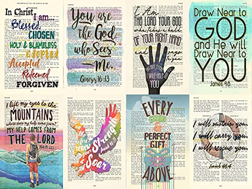 40 Piece Colorful Bible Page Verse Collage Kit - Christian Gift, Teen Room Wall, Dormitory Bedroom Decorations, Vintage Aesthetic, 4x6 Professional Photos