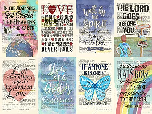 40 Piece Colorful Bible Page Verse Collage Kit - Christian Gift, Teen Room Wall, Dormitory Bedroom Decorations, Vintage Aesthetic, 4x6 Professional Photos