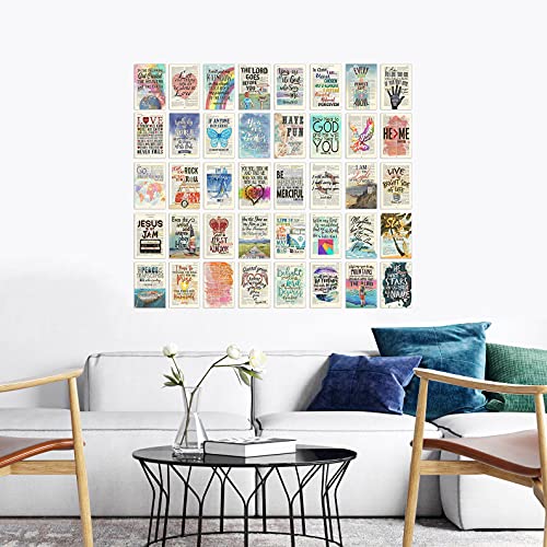 40 Piece Colorful Bible Page Verse Collage Kit - Christian Gift, Teen Room Wall, Dormitory Bedroom Decorations, Vintage Aesthetic, 4x6 Professional Photos