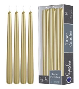 hyoola tall metallic cream gold taper candles – 10 inch – dripless – 12 pack – 8 hour burn time
