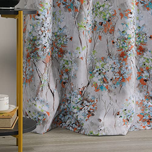 MYSKY HOME Floral Blackout Curtains 84 inches Long 2 Panels Farmhouse Curtains for Bedroom Living Room Darkening Thermal Insulated Flower Window Curtains with Grommet Orange and Green