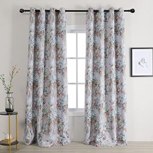 MYSKY HOME Floral Blackout Curtains 84 inches Long 2 Panels Farmhouse Curtains for Bedroom Living Room Darkening Thermal Insulated Flower Window Curtains with Grommet Orange and Green