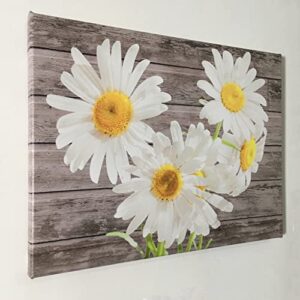 TAOMI White Daisy Flowers Picture Bedroom Bathroom Wall Art Yellow Daisy Flower Wood Grain Canvas Print 12x16 Rustic Farmhouse Floral Artwork for Living Room Office Home Decor Ready to Hang