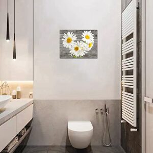 TAOMI White Daisy Flowers Picture Bedroom Bathroom Wall Art Yellow Daisy Flower Wood Grain Canvas Print 12x16 Rustic Farmhouse Floral Artwork for Living Room Office Home Decor Ready to Hang