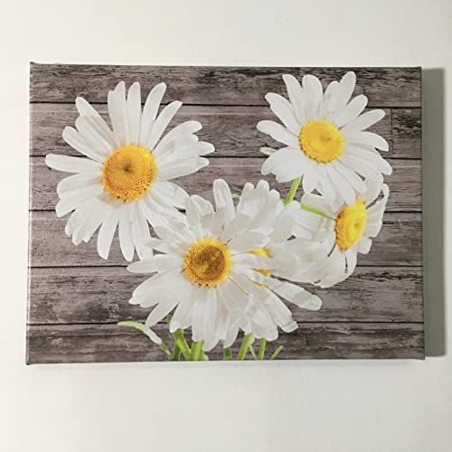 TAOMI White Daisy Flowers Picture Bedroom Bathroom Wall Art Yellow Daisy Flower Wood Grain Canvas Print 12x16 Rustic Farmhouse Floral Artwork for Living Room Office Home Decor Ready to Hang