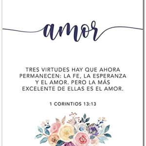 Fe Esperanza Amor Wall Decor - Cuadros Cristianos Para Pared en Español - Christian Wall Decor In Spanish - Set of 3 Prints - 8x10 - Unframed