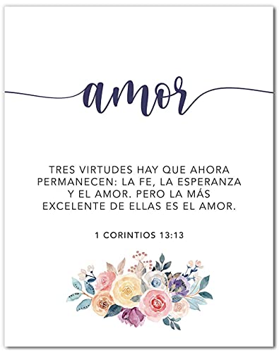 Fe Esperanza Amor Wall Decor - Cuadros Cristianos Para Pared en Español - Christian Wall Decor In Spanish - Set of 3 Prints - 8x10 - Unframed