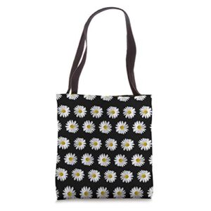 yellow flowers daisy flower margarita black background tote bag
