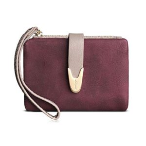 pofee womens wallet rfid small bifold wallet,ladies zipper card cluth coin purse wristlet (purple)