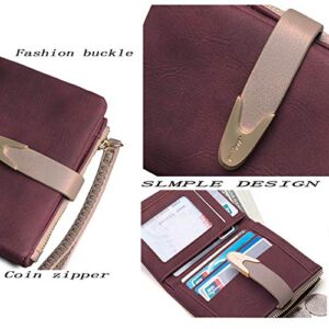 Pofee Womens Wallet Rfid Small Bifold Wallet,Ladies Zipper Card Cluth Coin Purse Wristlet (Purple)